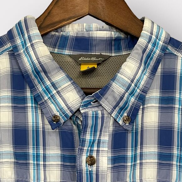 Eddie Bauer Travex Button‎ Down Shirt Men 2XL Blue Plaid Short Sleeve Pockets - Picture 5 of 13